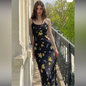 Realisation Par Black Maxi Dress with Yellow Floral Design Size XS